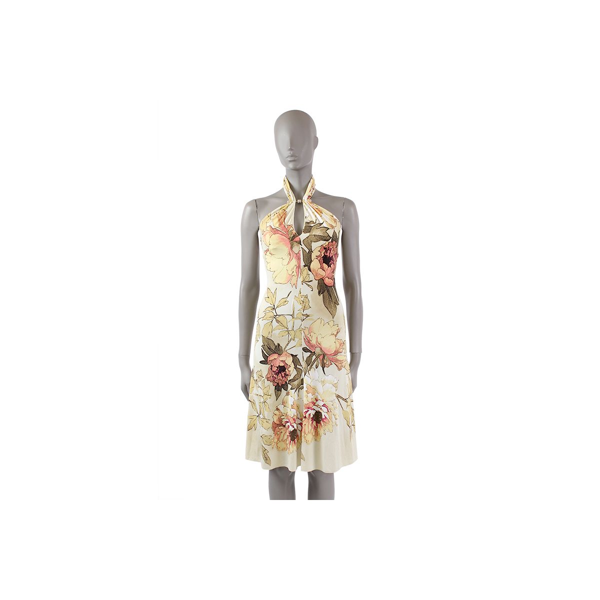 Roberto Cavalli Flower Print Halter-Neck Knee-Length Casual Dress
