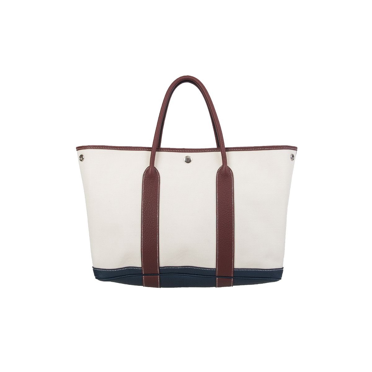Hermes Navy Blue Canvas and Black Leather Garden Party 36 Tote Bag