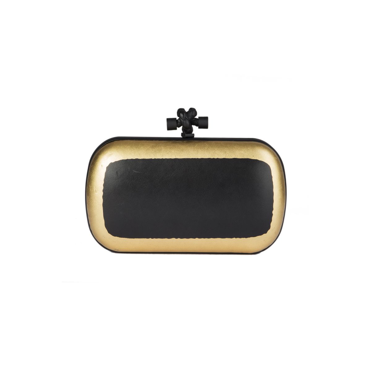 Bottega Veneta Intrecciato Leather Knot Clutch Gold with Black Stain