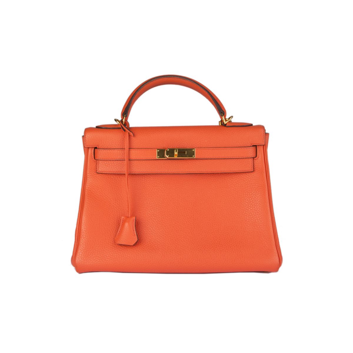Hermes 32cm Toffee Clemence Leather Gold Plated Kelly Retourne Bag