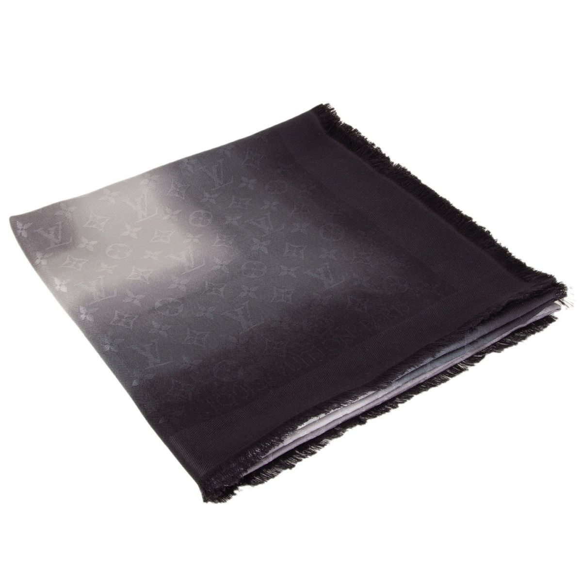 Louis Vuitton Black Grey Gradient Monogram Sunrise Silk Wool Shawl