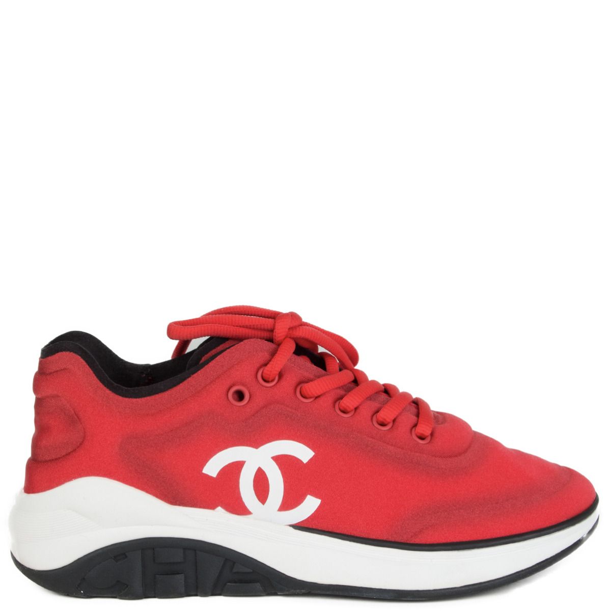 Chanel Red Neoprene CC Monogram Sneakers