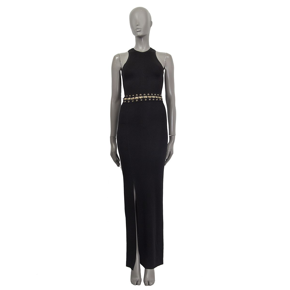 Balmain Chain Embellished Stretch-Knit Maxi Dress Black Viscose