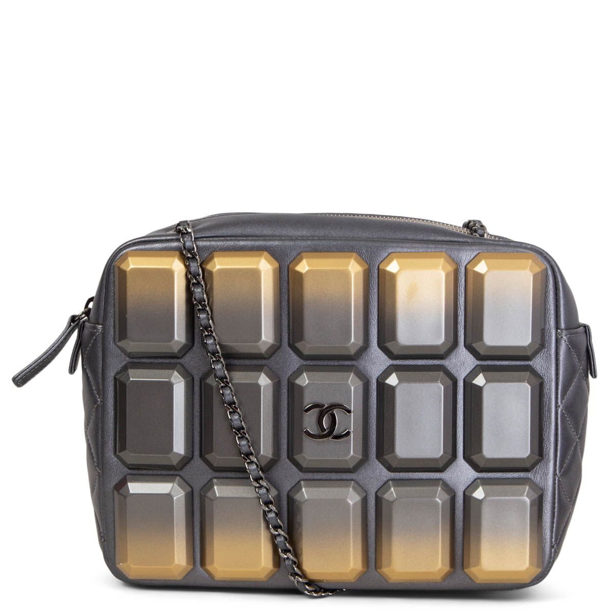 Chanel 2014 Art Camera Shoulder Bag Grey Leather 14S