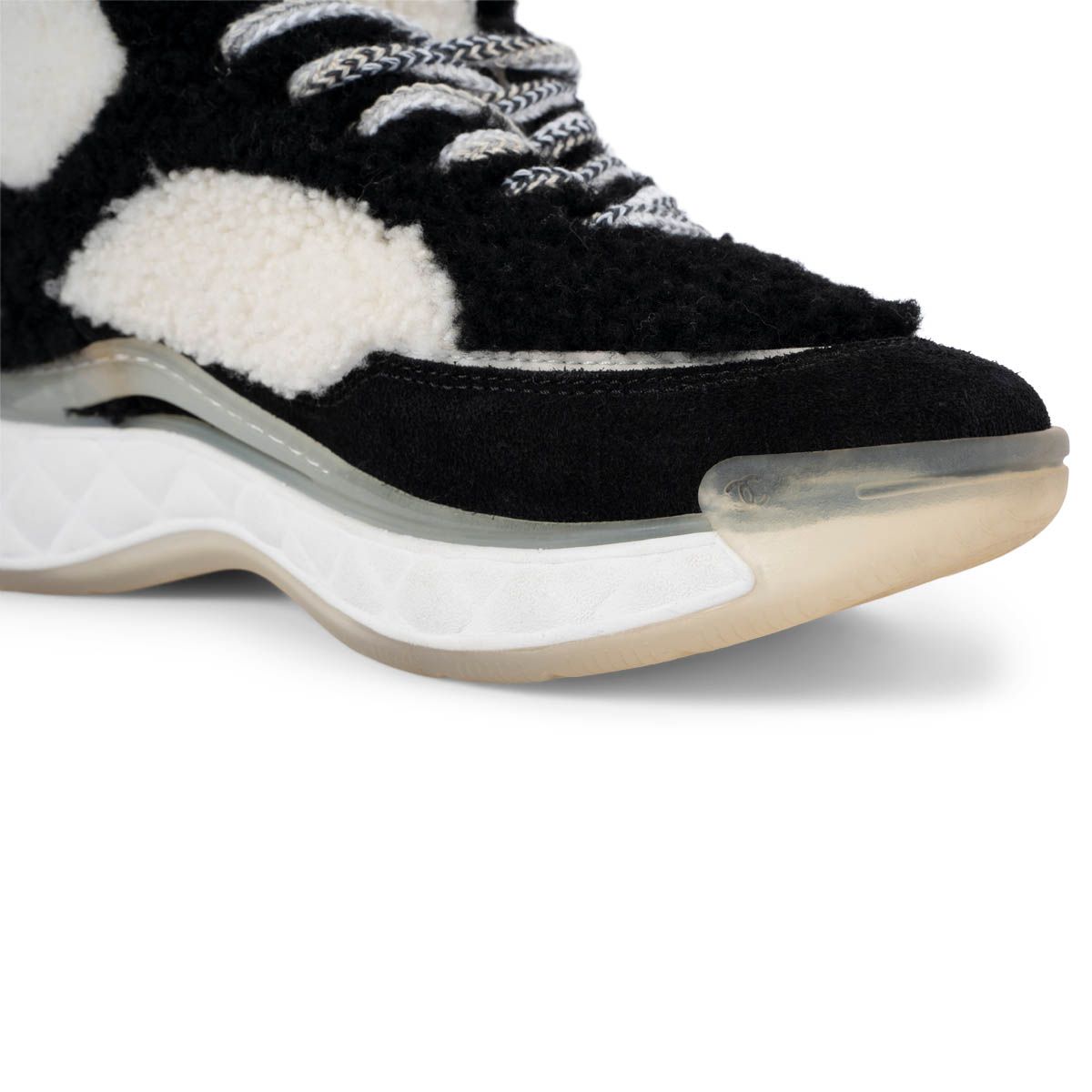 Chanel 2019 Shearling Sneakers Black/White 37.5 19B G35206
