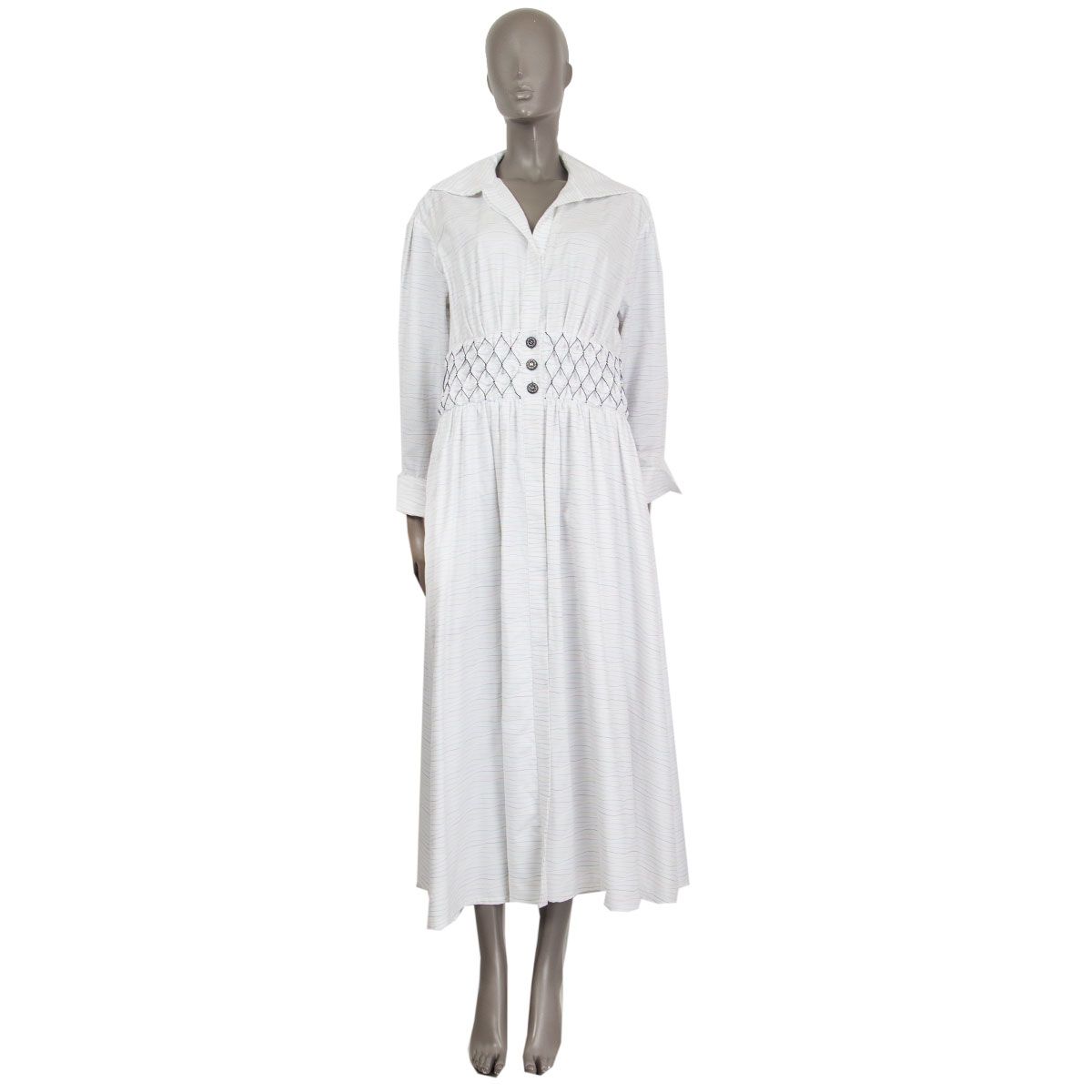 Chanel Striped Long Shirt Dress With Cruise 2019 19C White Cotton