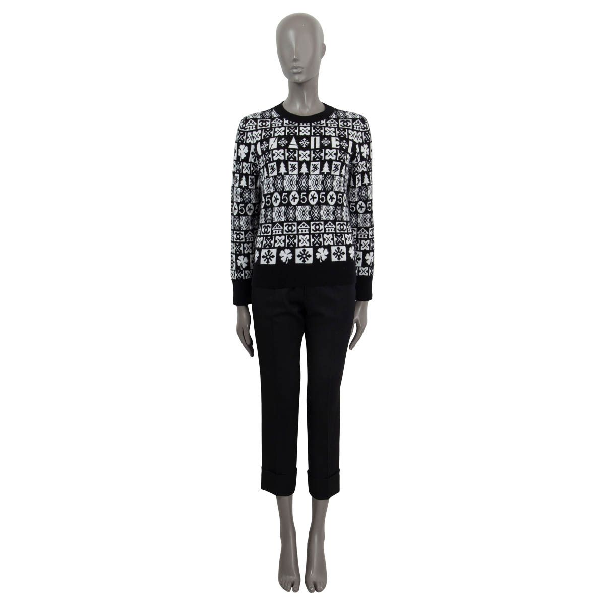 Lot - Chanel Black White Knit Jacket Cardigan Sz 38