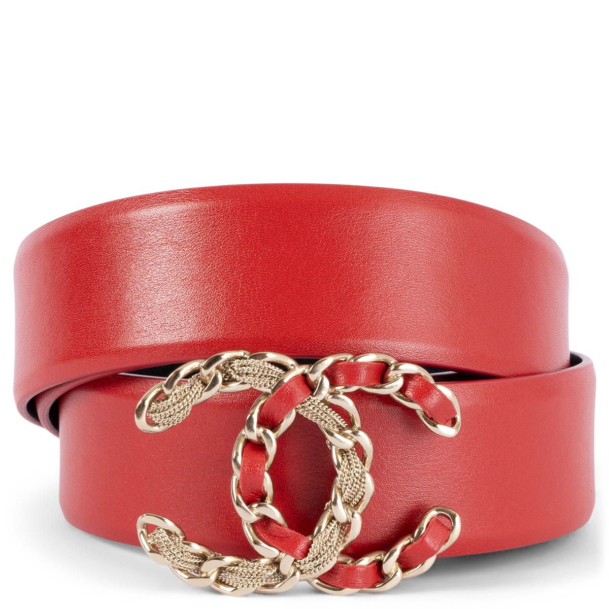 Chanel 2020 20S CC Leather Belt Red Leather 90