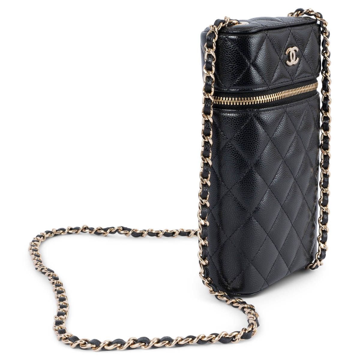 Chanel 2022 Vanity Phone Holder with Chain Black Caviar Leather 22B AP2084  Y33352