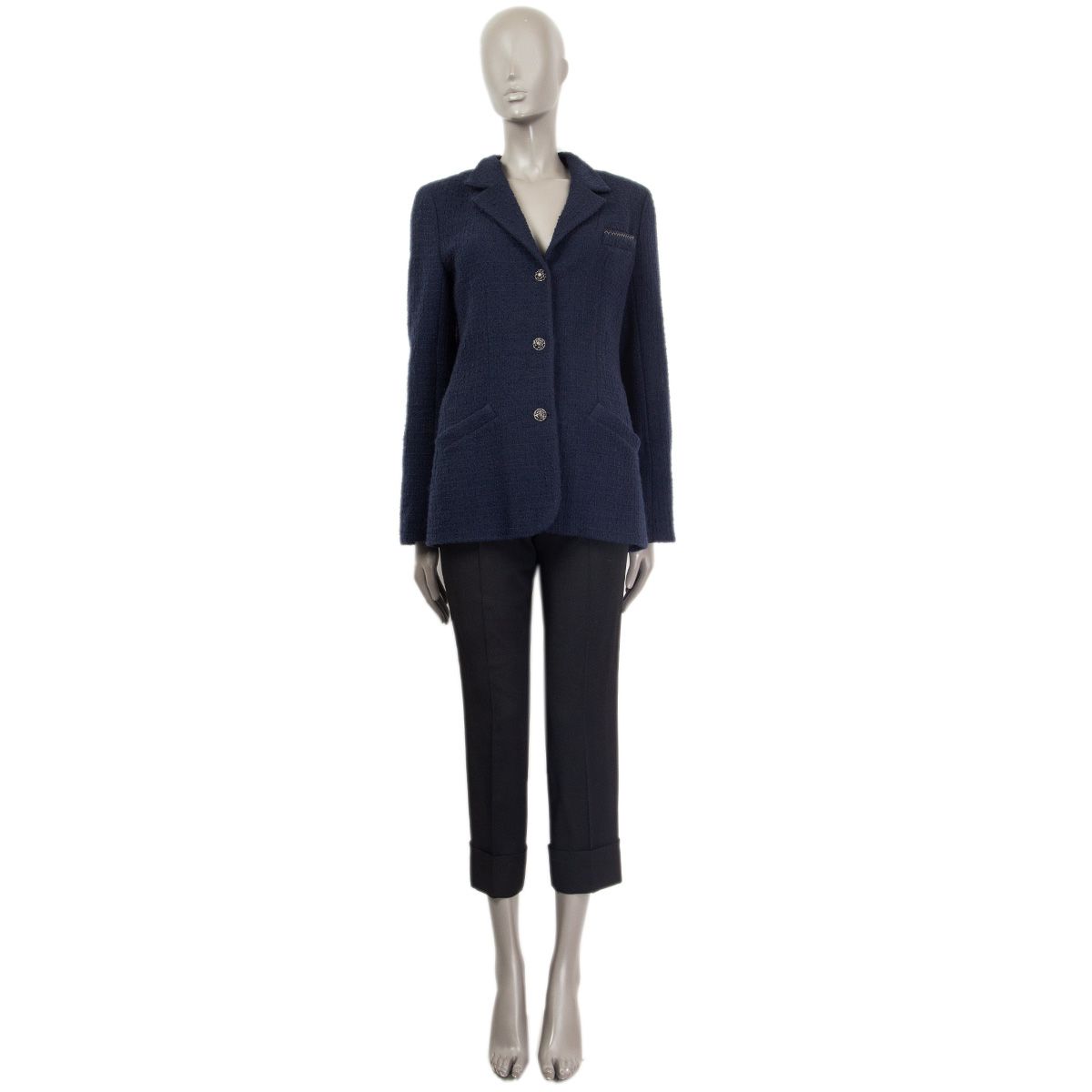 Chanel Tweed Wool Jacket Navy Blue