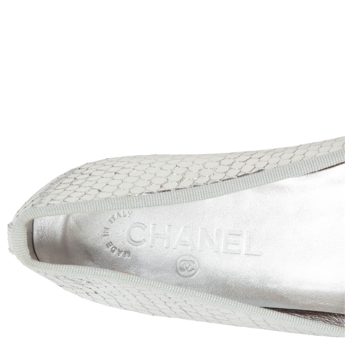 Chanel Classic Snakeskin Python Ballet Flats Metallic Silver