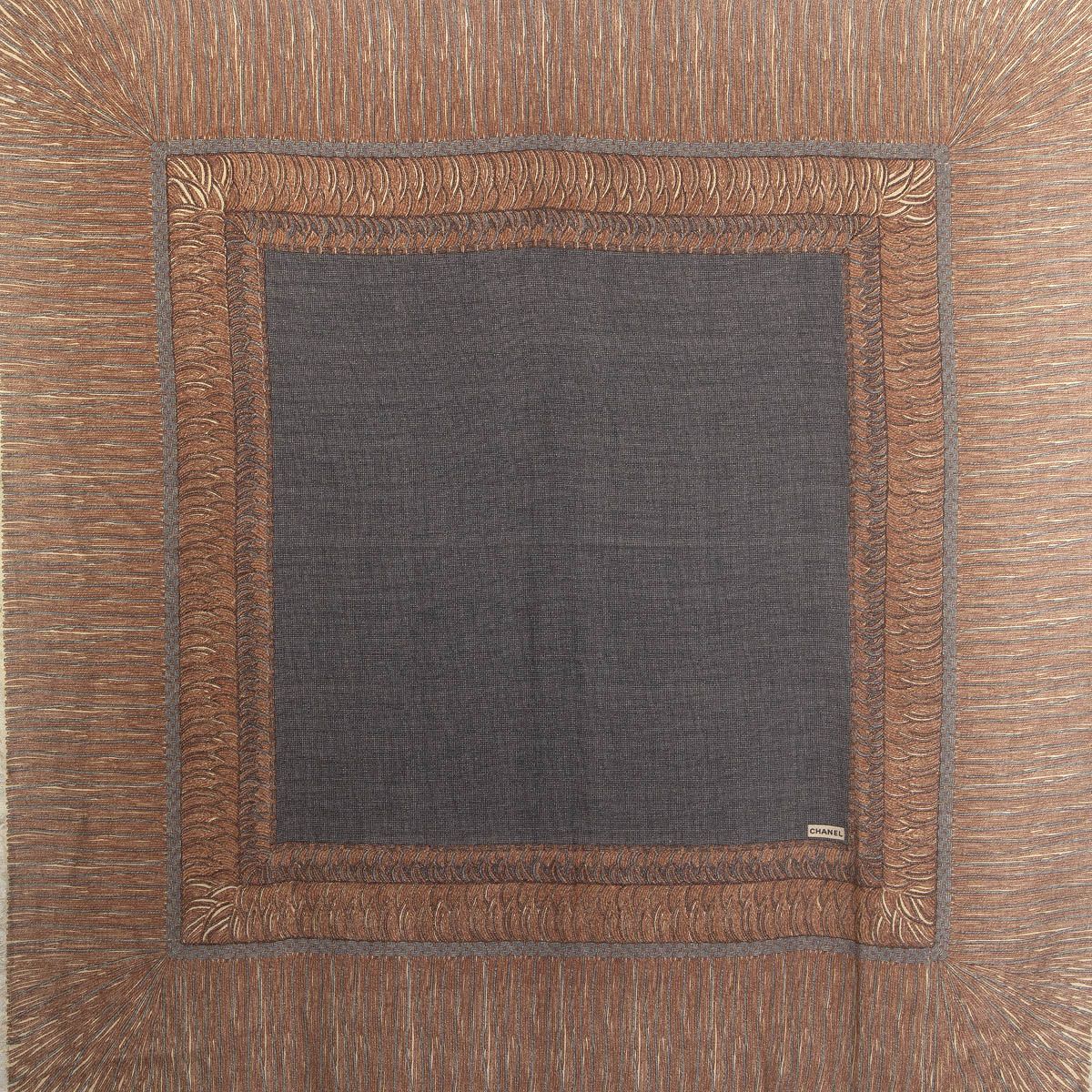 Chanel Fringe-Print brown Shawl Cashmere Silk