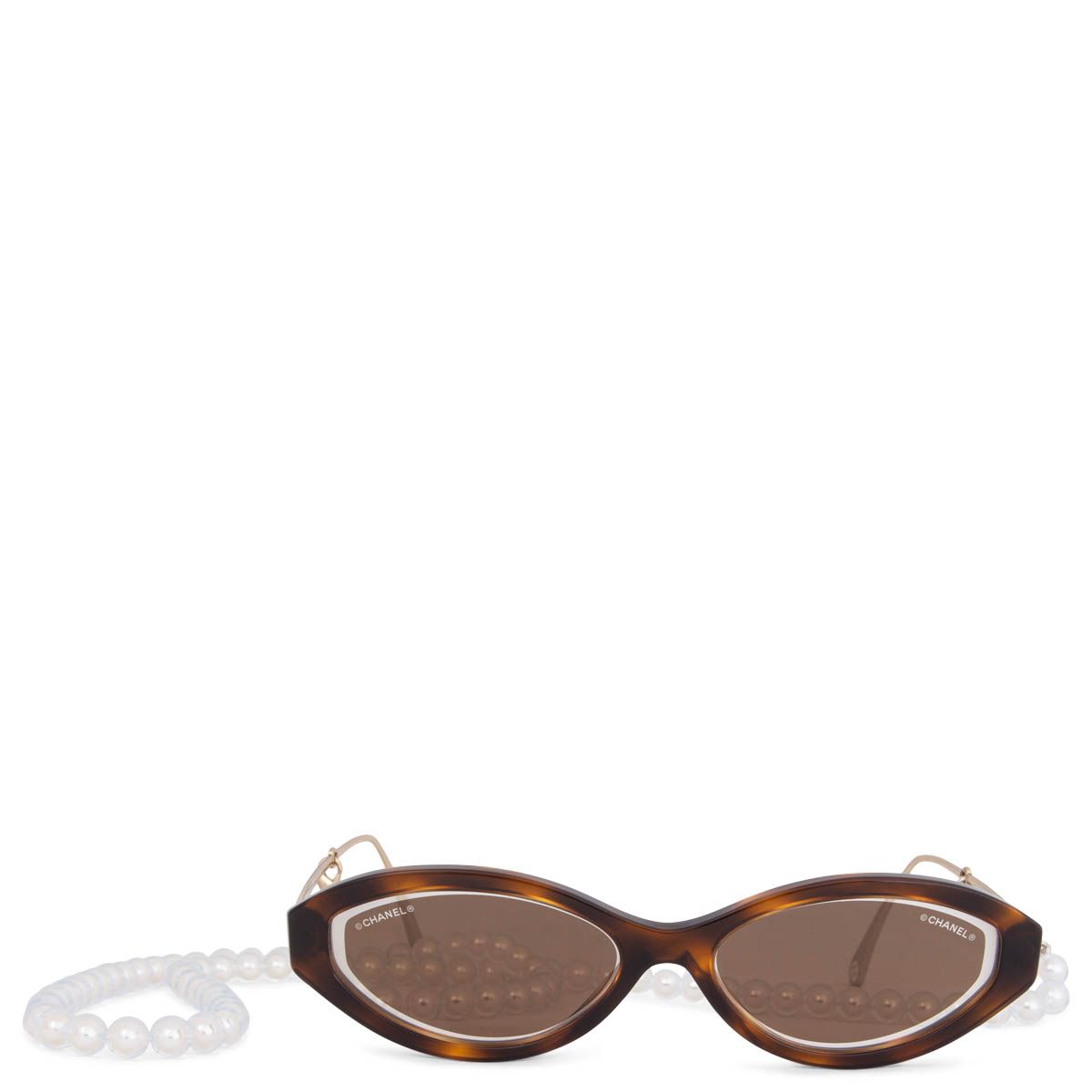 Chanel Oval Pearl Chain Tortoise Sunglasses