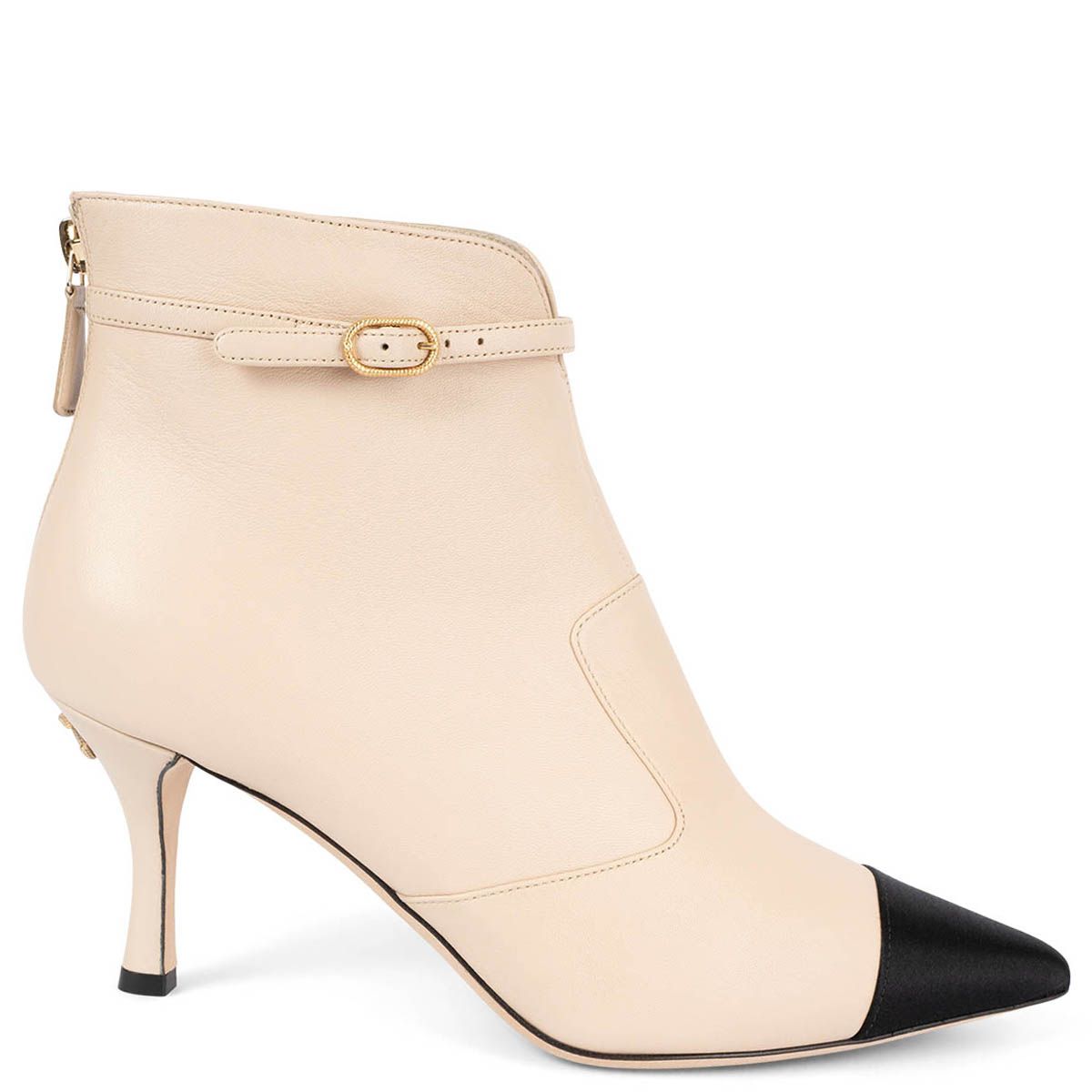 Chanel Pointed Toe Ankle Booties Beige Leather 38 G35367