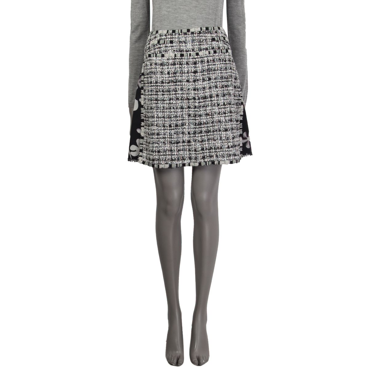 Chanel 2004 Floral & Plaid-Tweed Layered Skirt