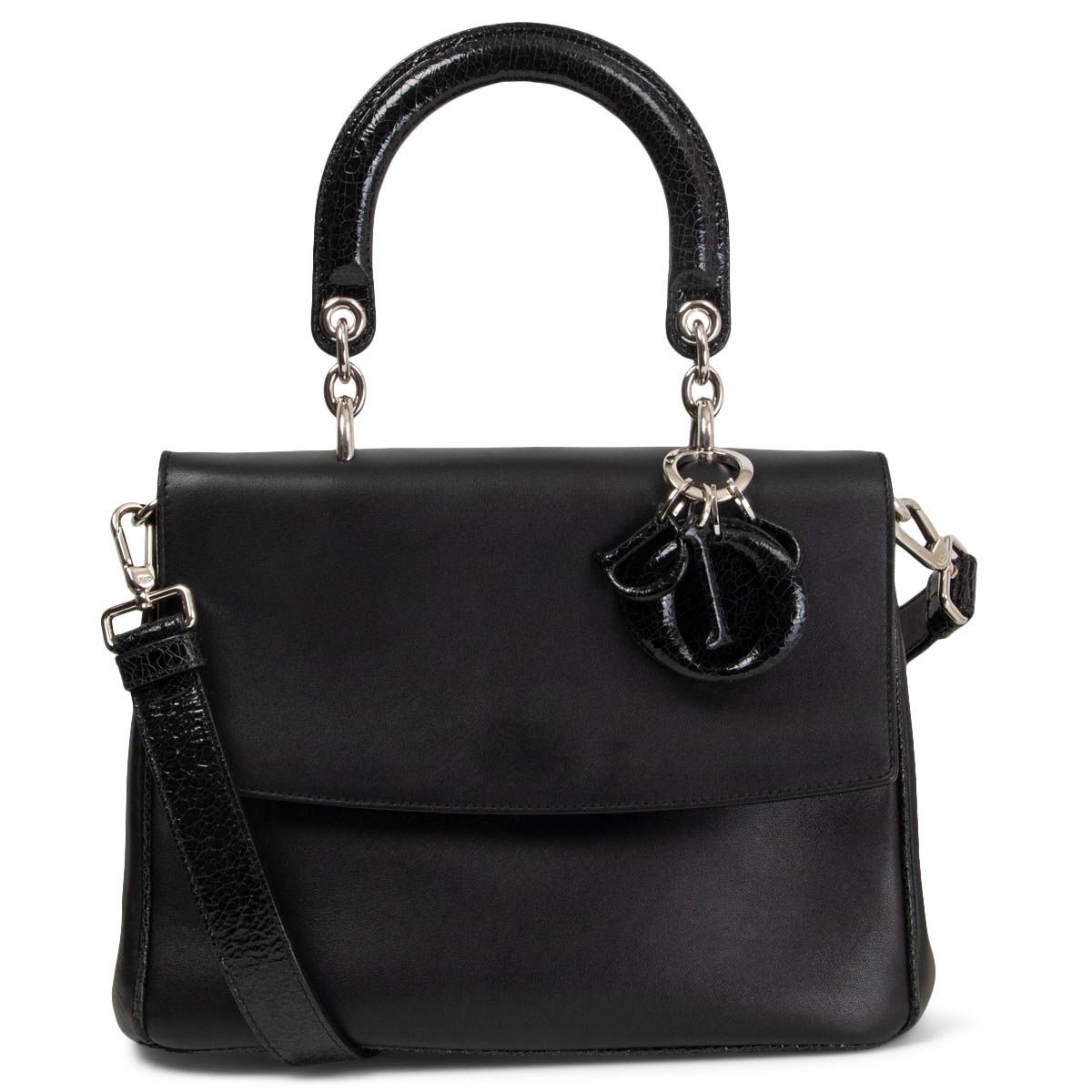 Christian Dior Be Dior Medium Flap Bag Black Leather Patent Top Handle