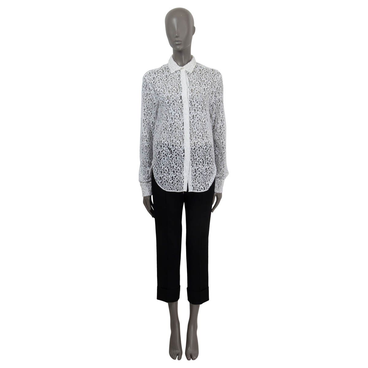 voor de helft Noodlottig manager Christian Dior Semi Sheer Floral Lace Long Sleeve Button Up Shirt Blouse  White Cotton