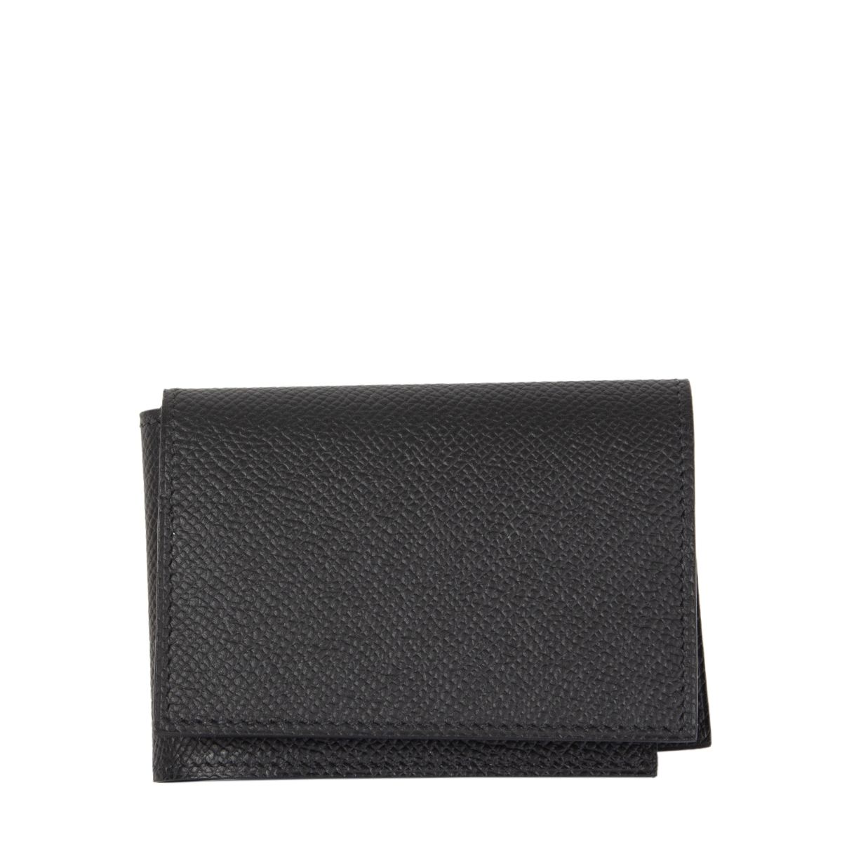 HERMES Leather Card Holder Wallet Black