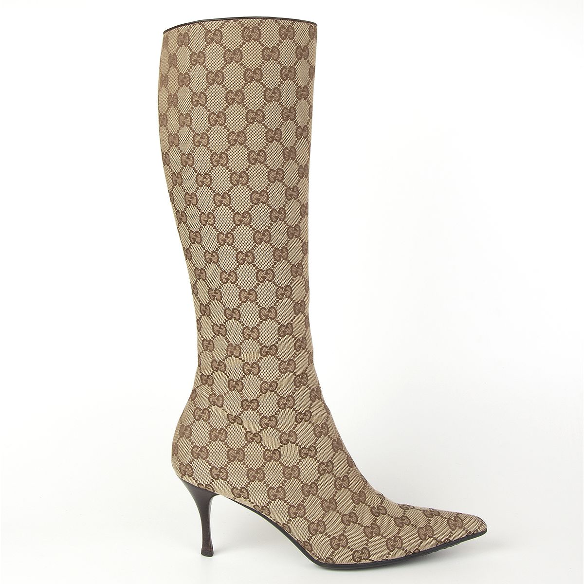 Monogram GG Canvas Pointed-Toe Knee-Heigh Boots Beige