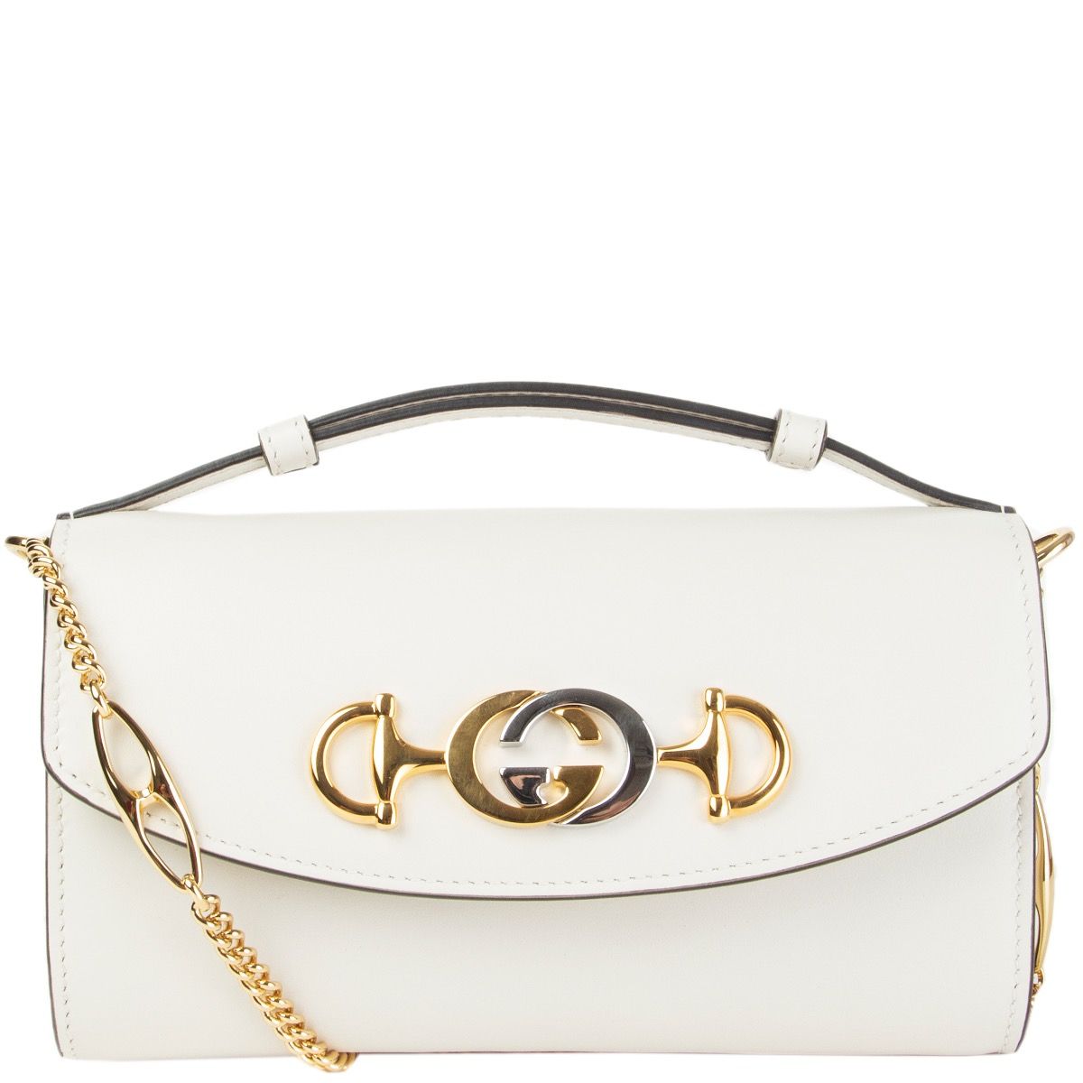 New Gucci Zumi Top Handle Bag Leather Small Off White Elegant Gold