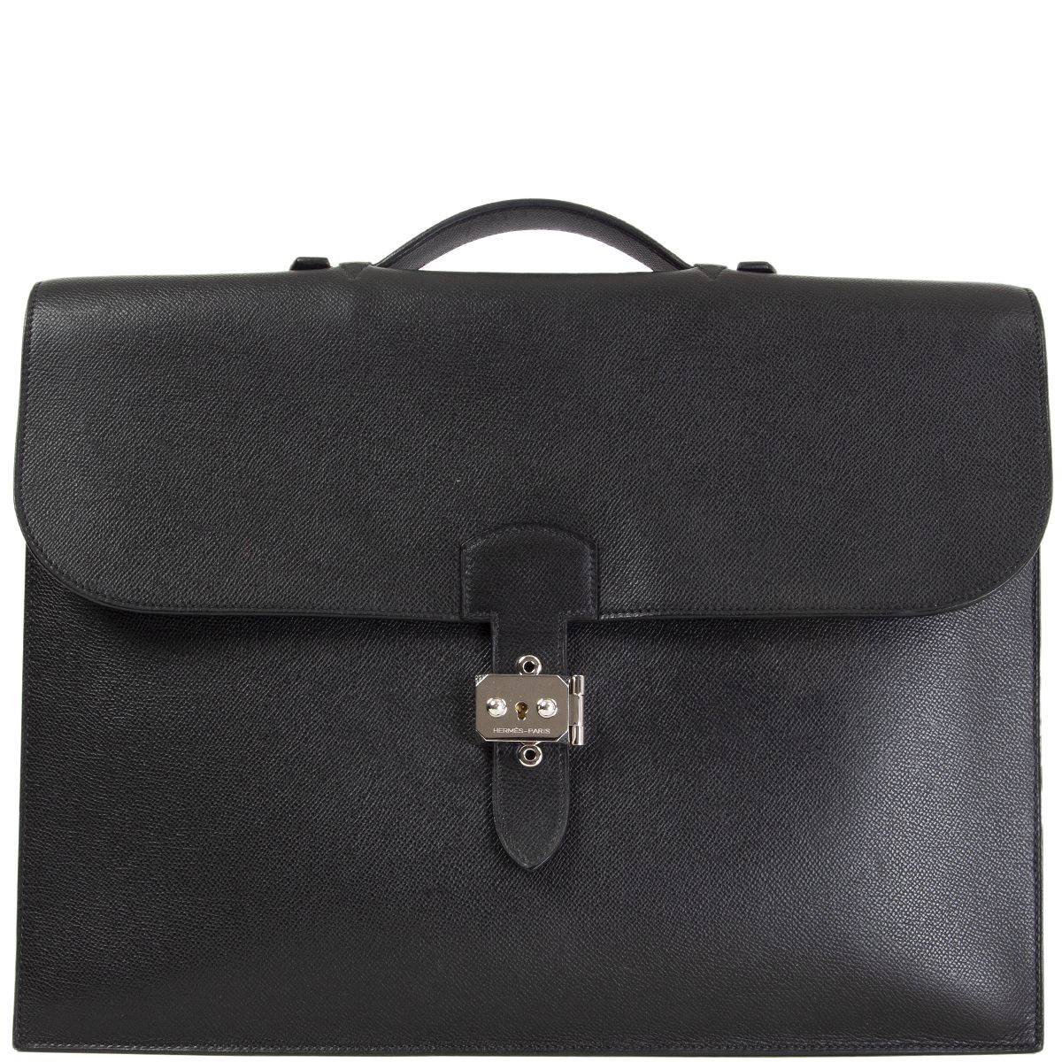 Men's Vintage HERMES Black Leather Sac a Depeches 41 Briefcase at
