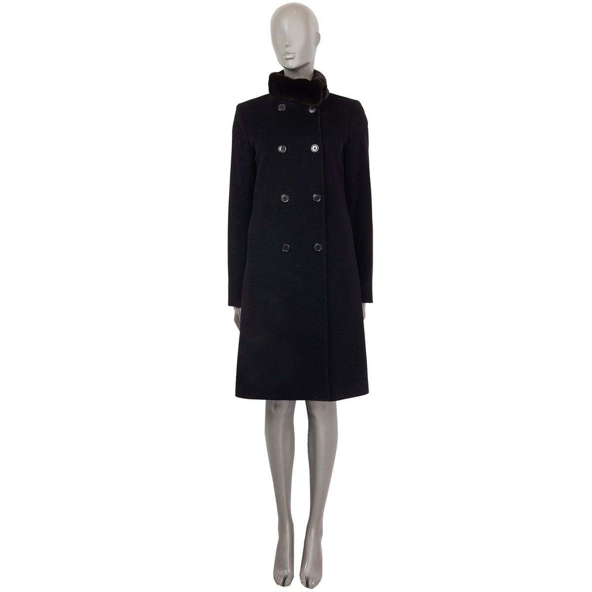 Jil Sander Double Breasted Bend Collar Coat With Fur Detail