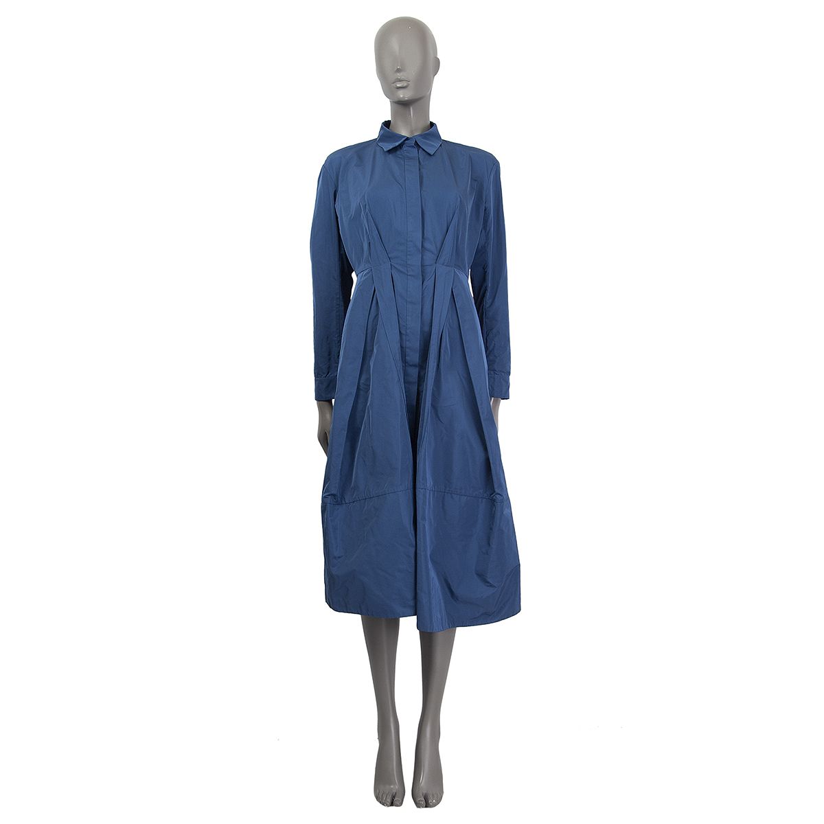 Reden Scenario Kostuums Jil Sander Pleated Midi Shirt Dress Medium Blue Polyester Silk