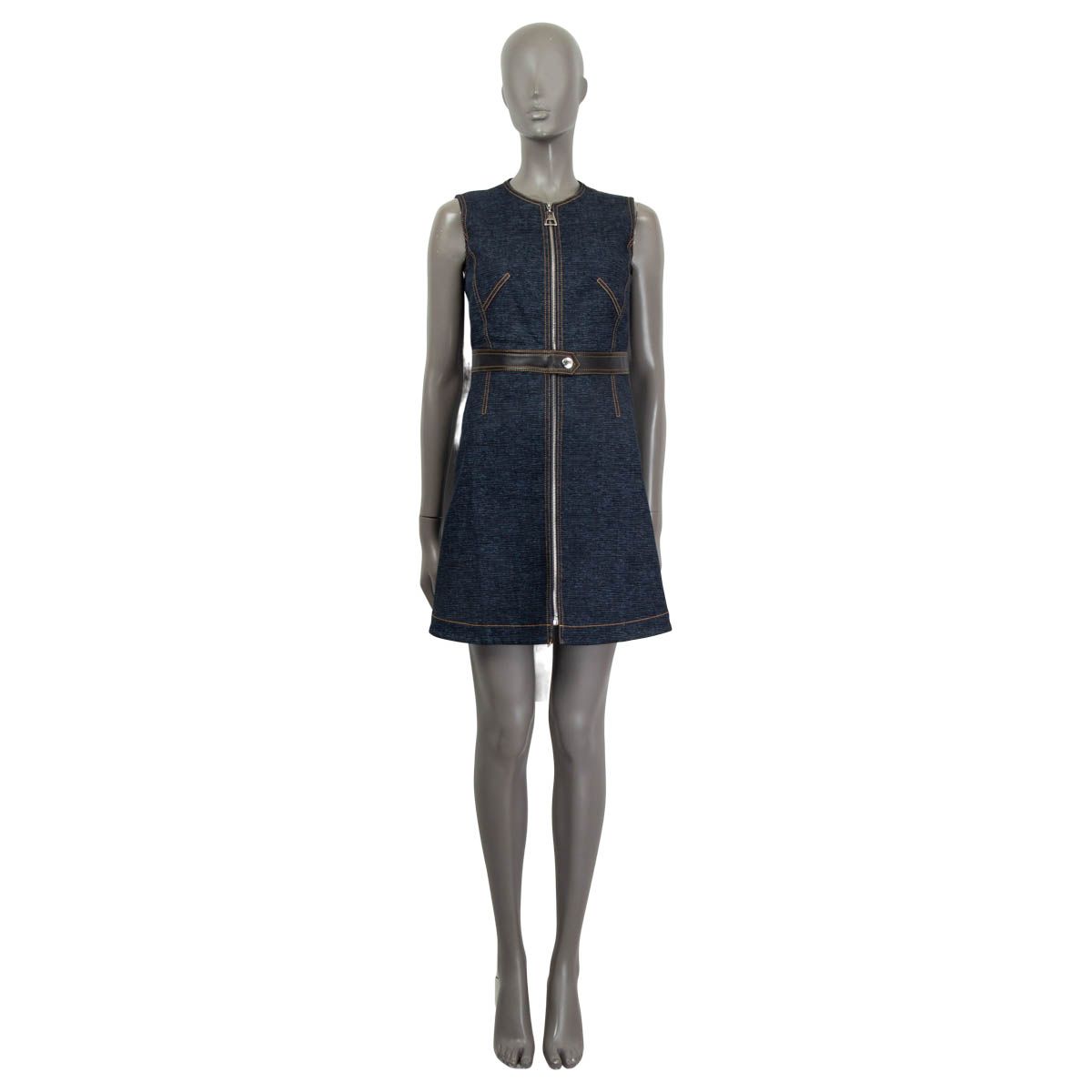 Louis Vuitton 2014 Leather Trim Sleeveless Denim Dress