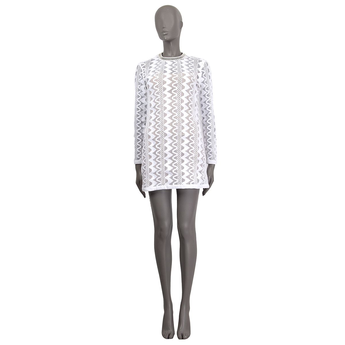 Louis Vuitton Long Sleeve Crochet Dress White Cotton