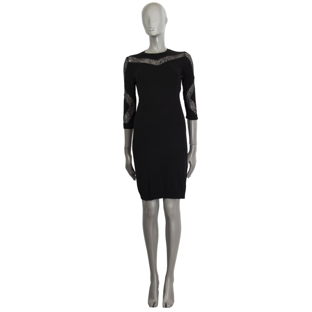 Nina Ricci Lace-Detail Black Wool & Cashmere Sweater Dress
