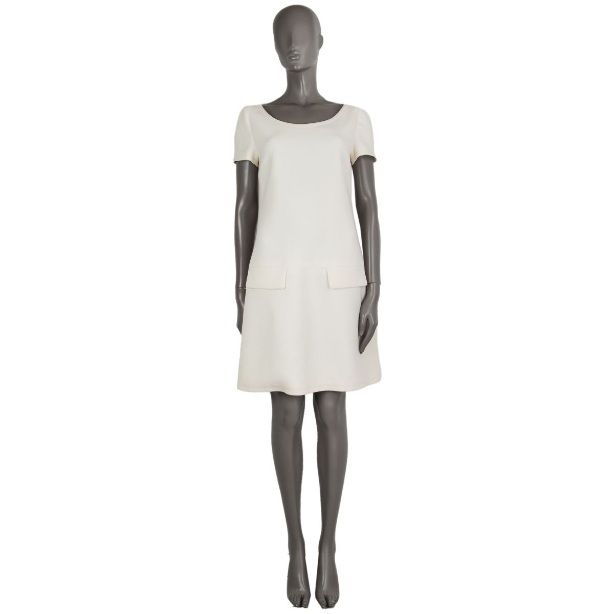 Prada Cream Wool Short Sleeve Shift Dress