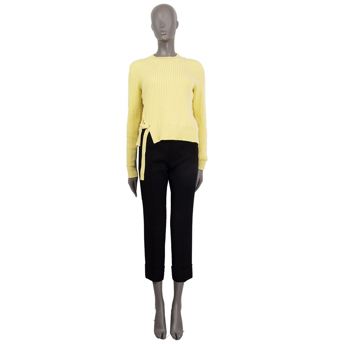 Proenza Schouler Ribbed Side Detail Cropped Sweater Neon Yellow