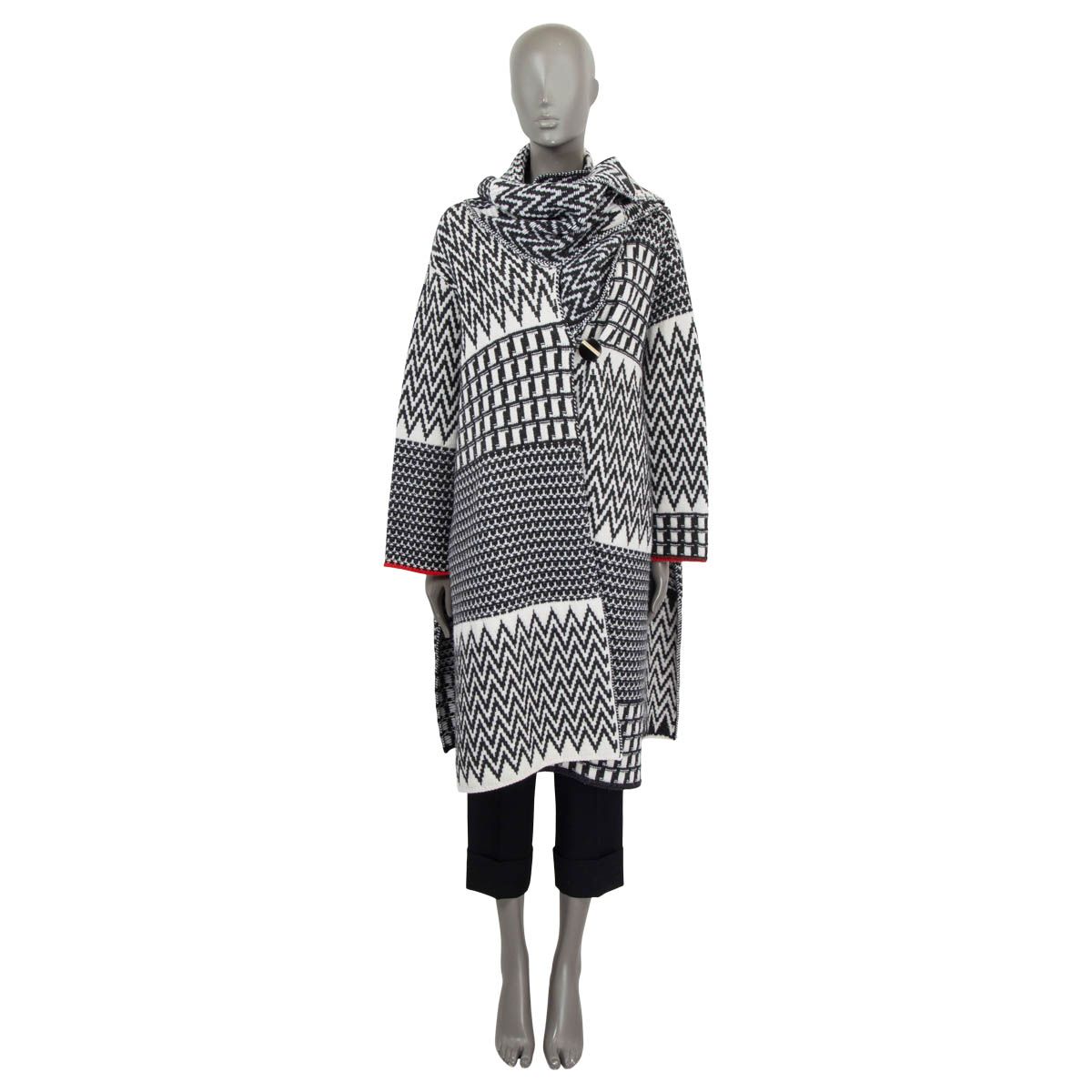 Stella McCartney 2020 Zig Zag Jacquard Asymmetric Virgin Wool Cape Coat