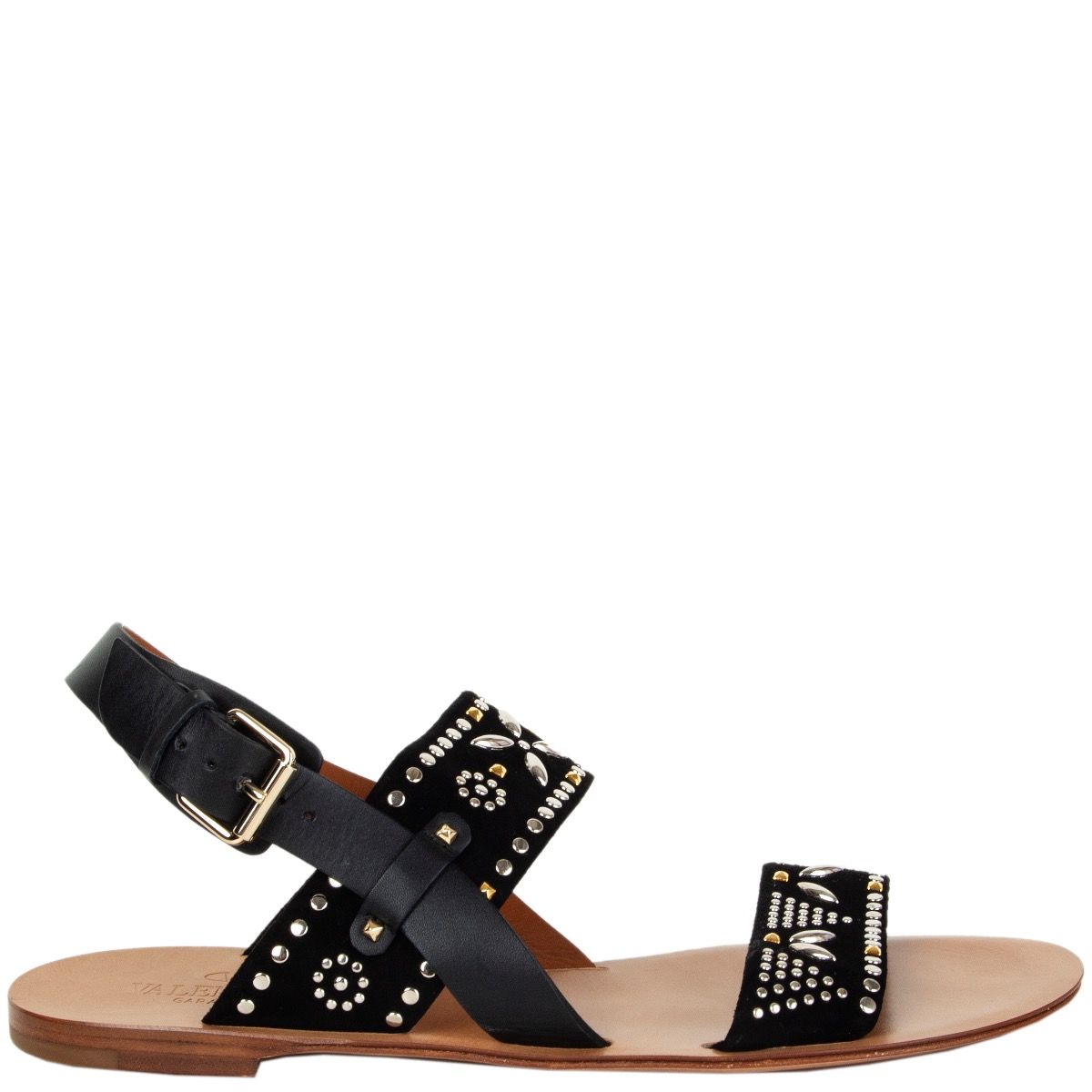 Valentino Studded Flat Sandals Suede