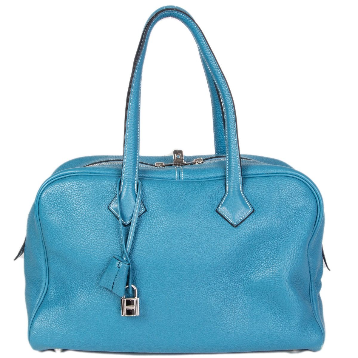 Hérmes Blue Jean blue Taurillon Clemence leather Victoria II Fourre-Tout 35  Shoulder Bag