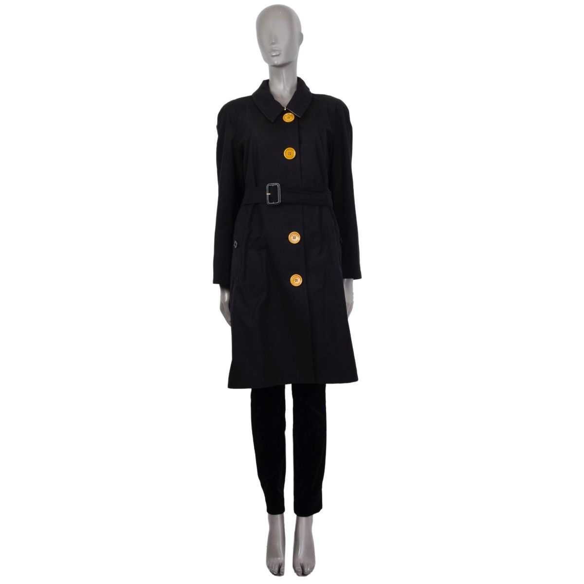 Burberry Single-Breasted Big-Buttoned Trench Coat Black Cotton Gabardine