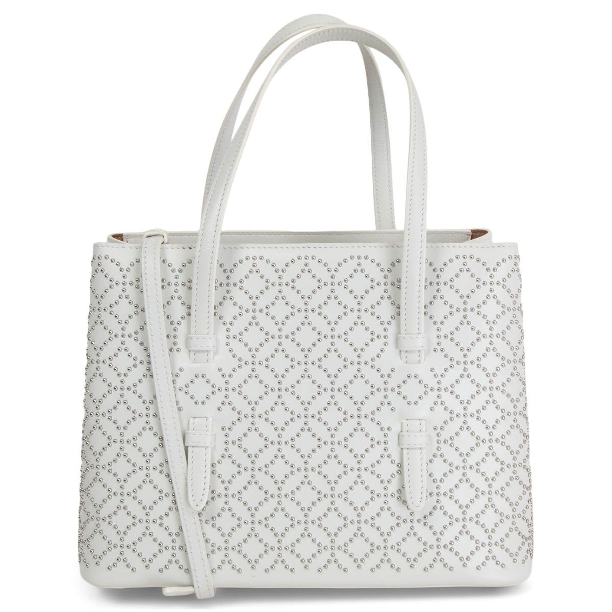 audit Cornwall bay Alaia Vienne Studded Mini Tote Bag White Leather
