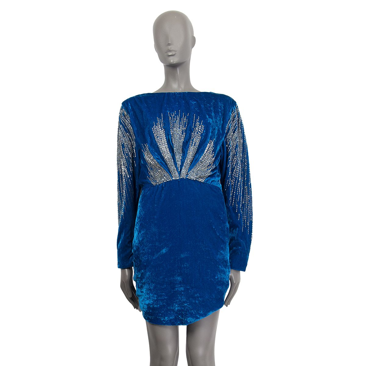 Attico Embellished Velvet Mini Dress Blue