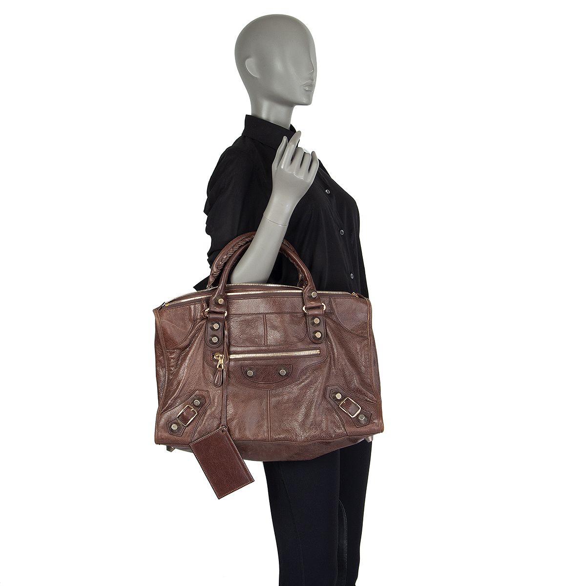 Unconscious Acquisition Objected Balenciaga Giant 12 Rose Gold Work Motorcycle Bag Castagna Brown Leather
