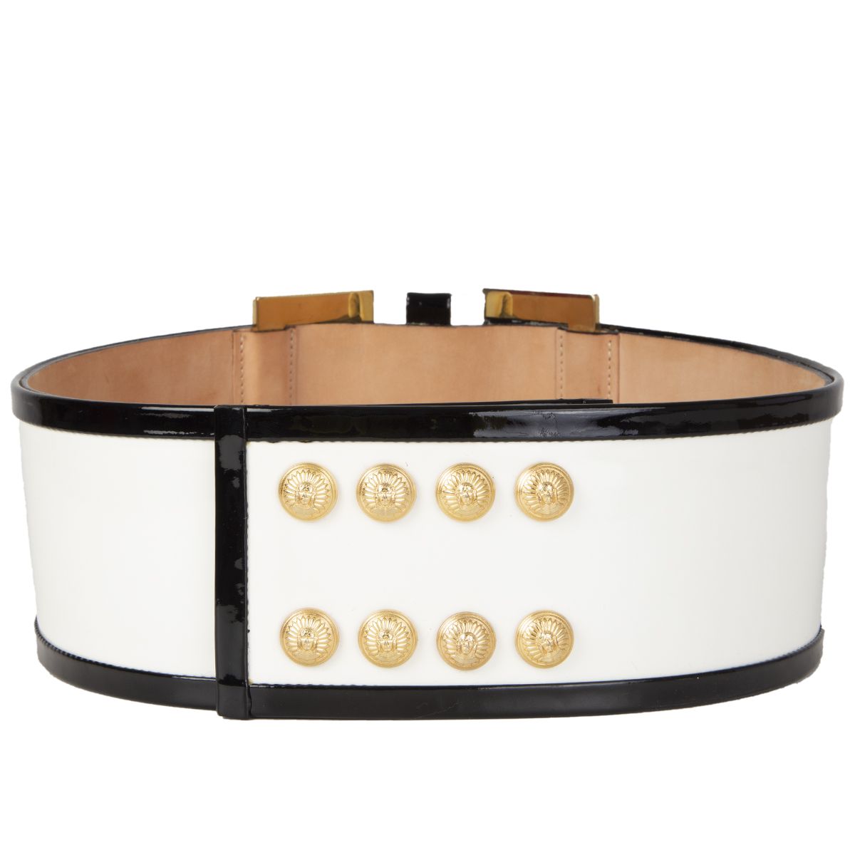 Balmain Patent Leather With Golden Snap Buttons Wide Waist Belt