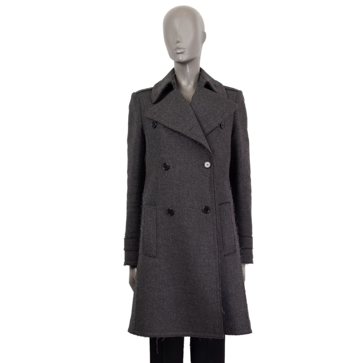 Céline Double-Breasted Wool Coat Dark Grey