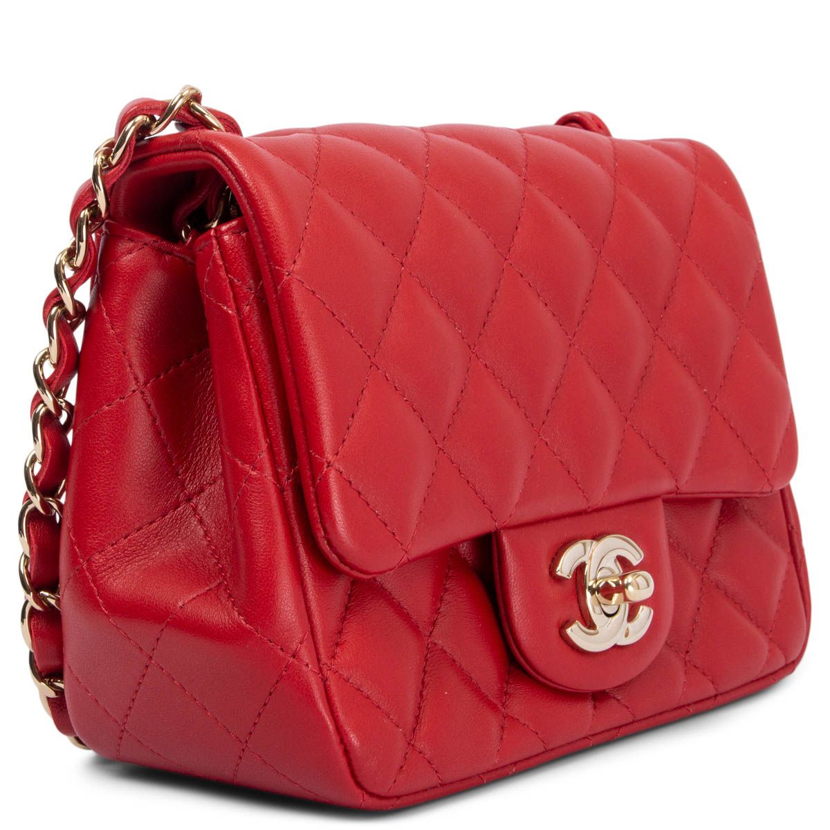 Chanel 2020 20S Mini Square Flap Shoulder Bag Red Quilted Leather