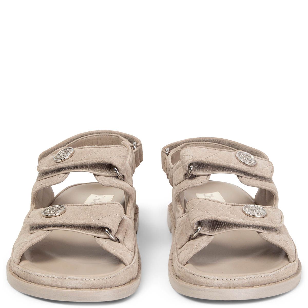 Chanel 2022 22P Dad Flat Sandals Grey Suede 39C