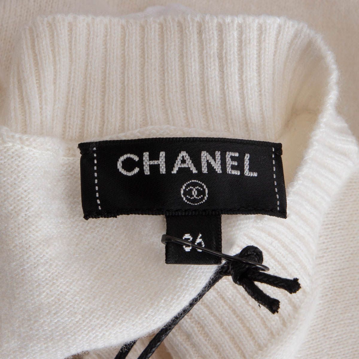 Chanel Cashmere Long Sleeve Top Embellished with White Roses