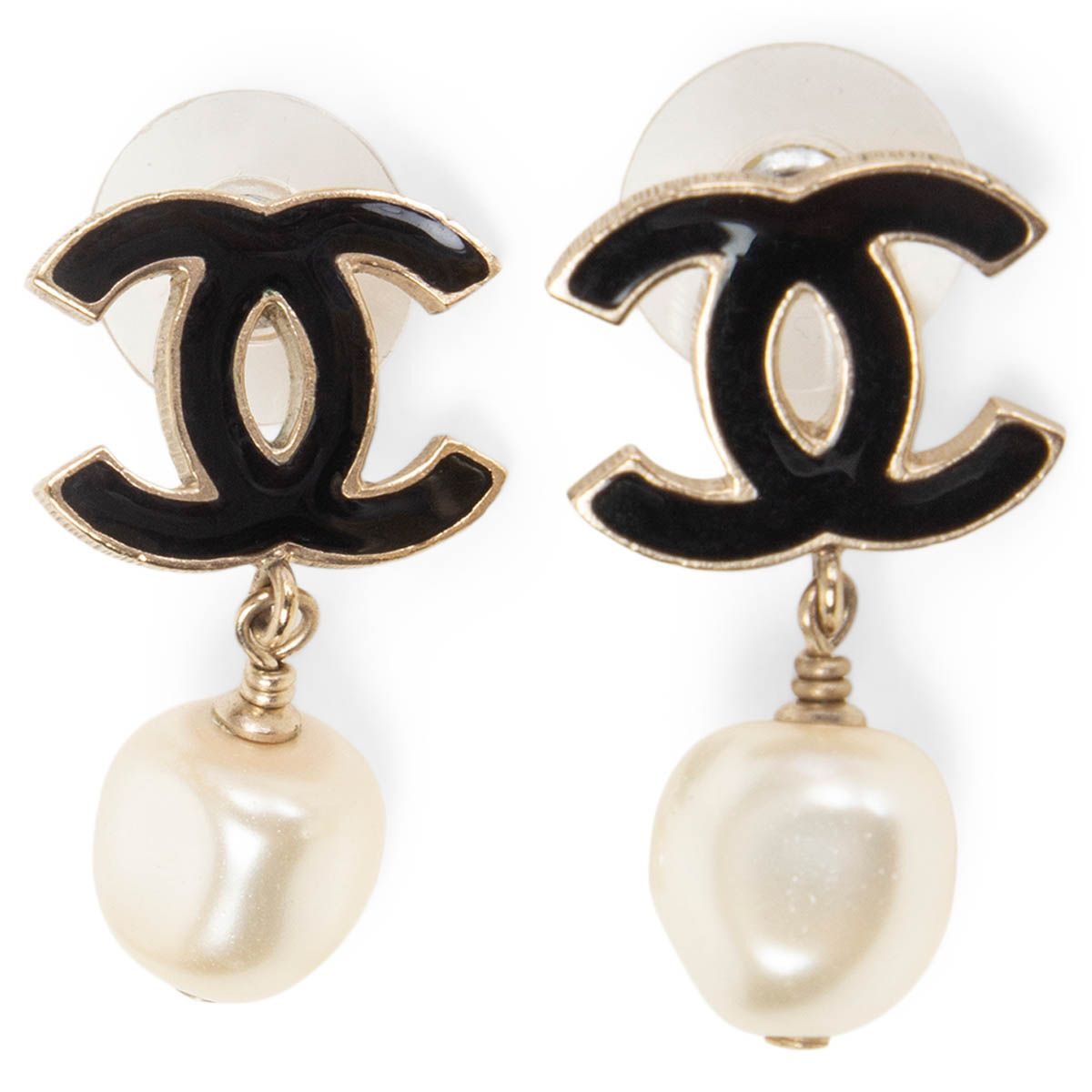 Chanel Vintage Clip on Drop Pearl Crystals Logo Earrings  STYLISHTOP