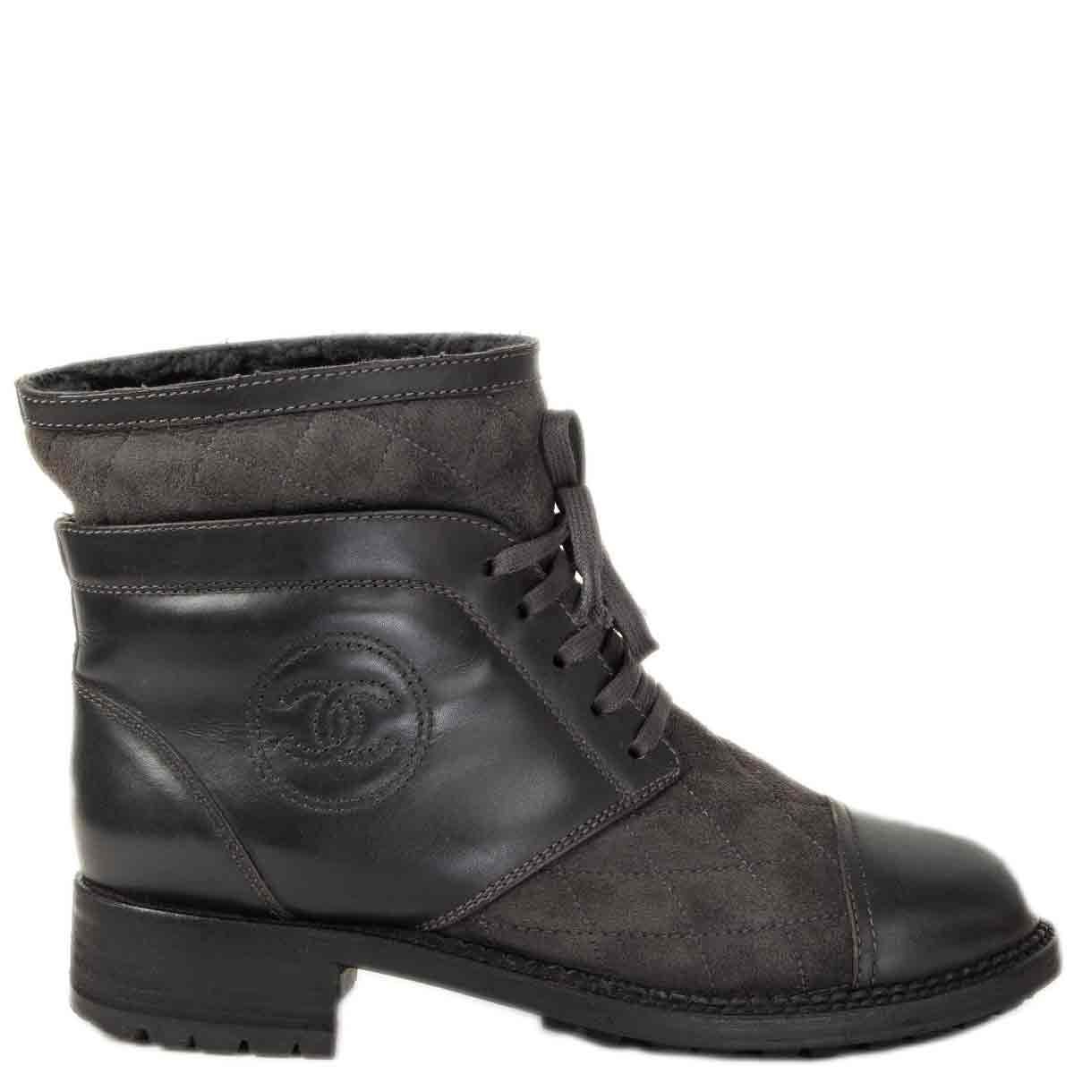 Chanel Logo Leather&Suede Boots Steel Gray