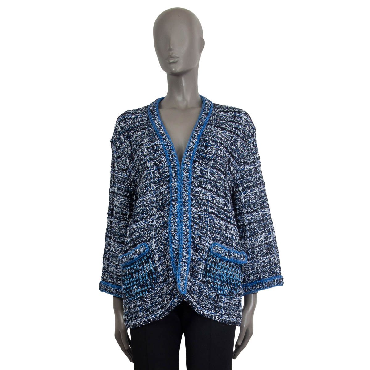 CHANEL blue and black cotton 2016 16P COLLARLESS TWEED Jacket 36 XS For  Sale at 1stDibs  black tweed sweater chanel blue blazer chanel blue  tweed jacket