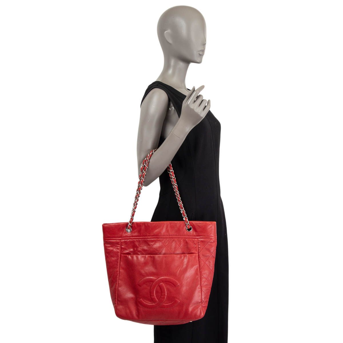 Chanel Timeless Pocket North South Tote Soft Caviar Leather Red
