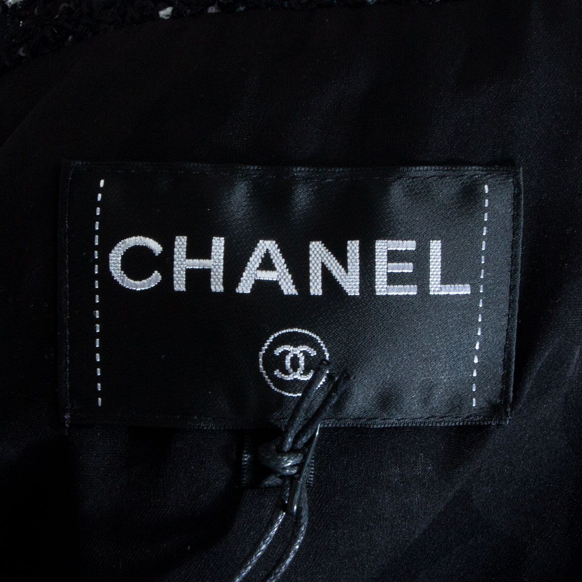 Chanel V-Neck Tweed Coat Black White Silver