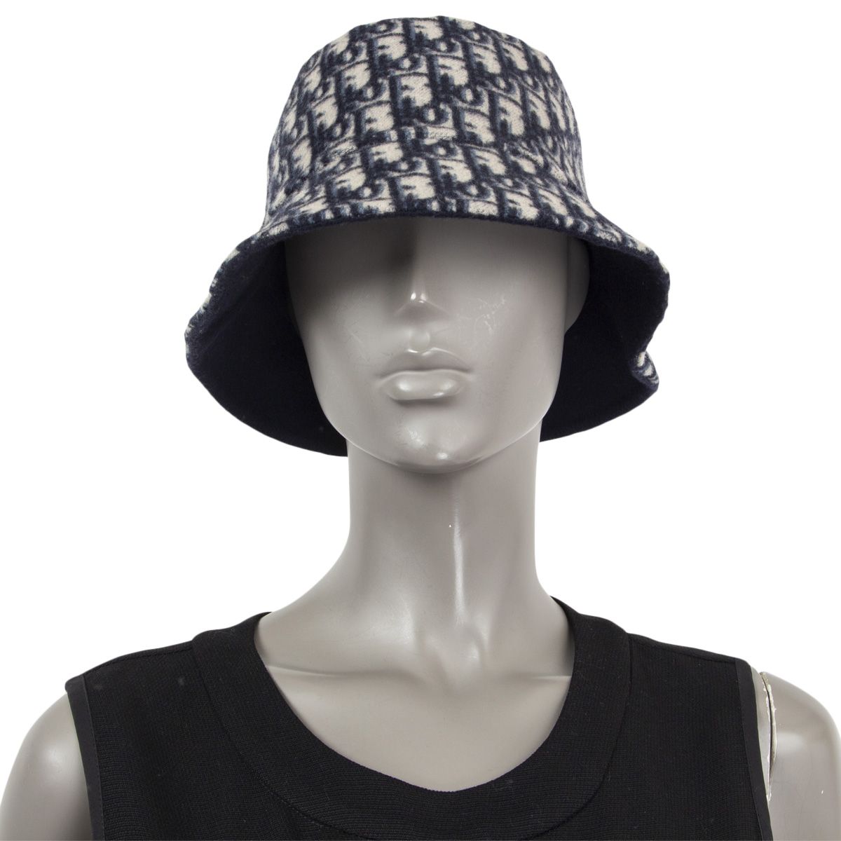 Christian Dior Oblique Reversible Small Brim Bucket Hat Wool Navy 58